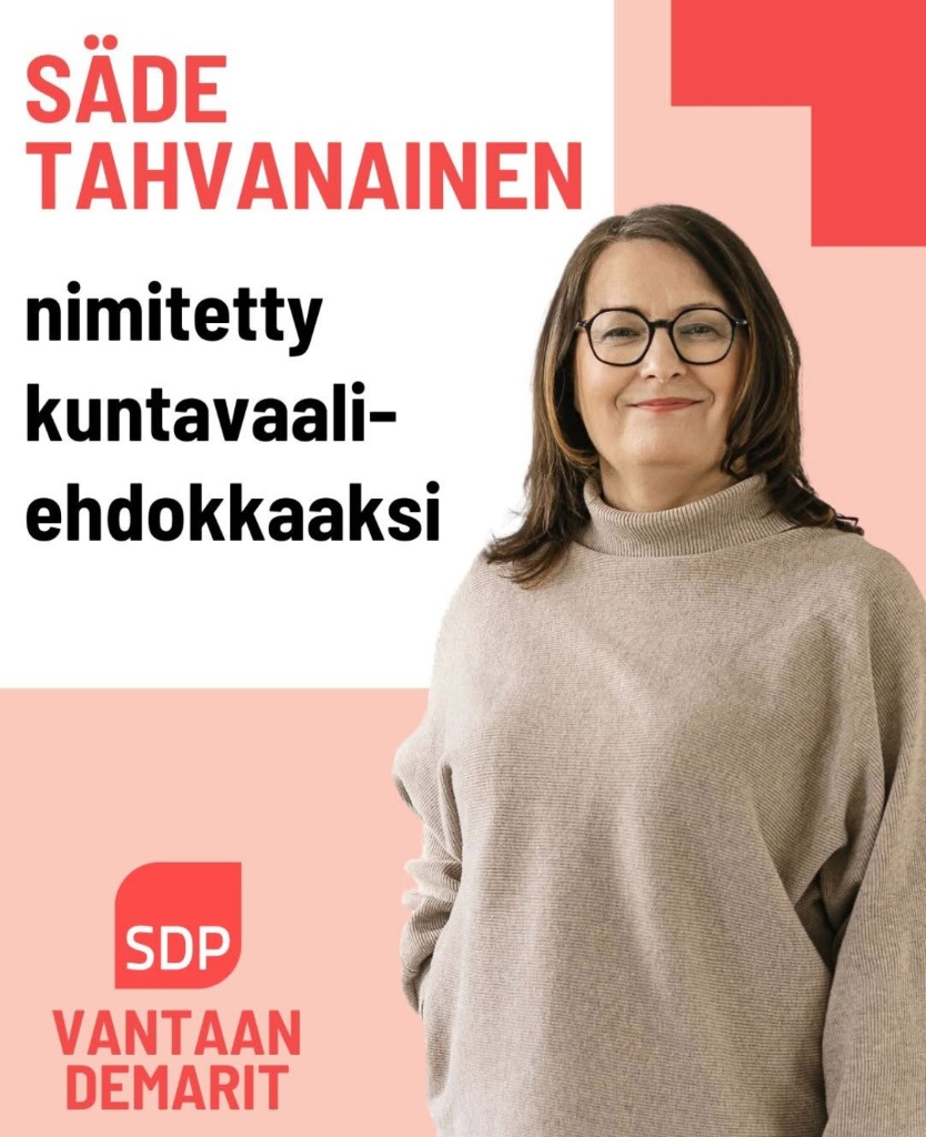 Säde Tahvanainen nimetty SDP Vantaan kuntavaaliehdokkaaksi